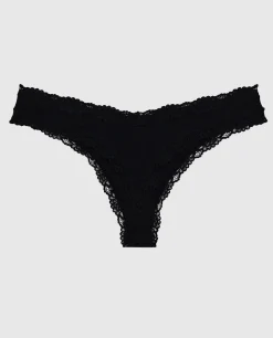 Thong Panty with Lace Trim in Black*La Senza Sale